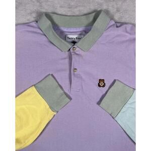 Teddy Fresh Colorblock Long Sleeve Polo Shirt Mens Large Y2K Colorful Pastel VTG